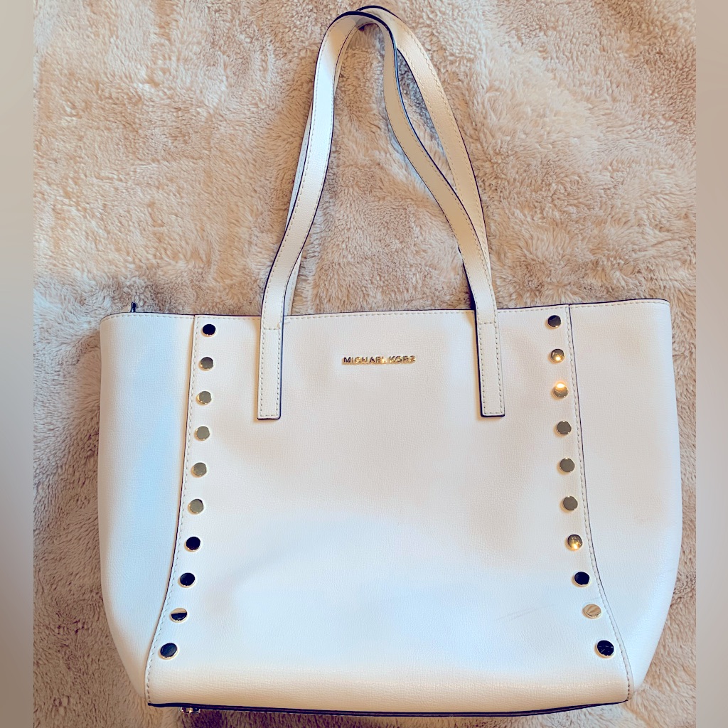 Michael Kors Rivington Gold Studded Medium White Tote